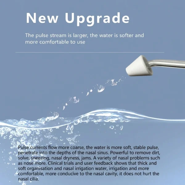 Pulse nozzle of a rechargeable electric nasal irrigator producing a controlled water stream