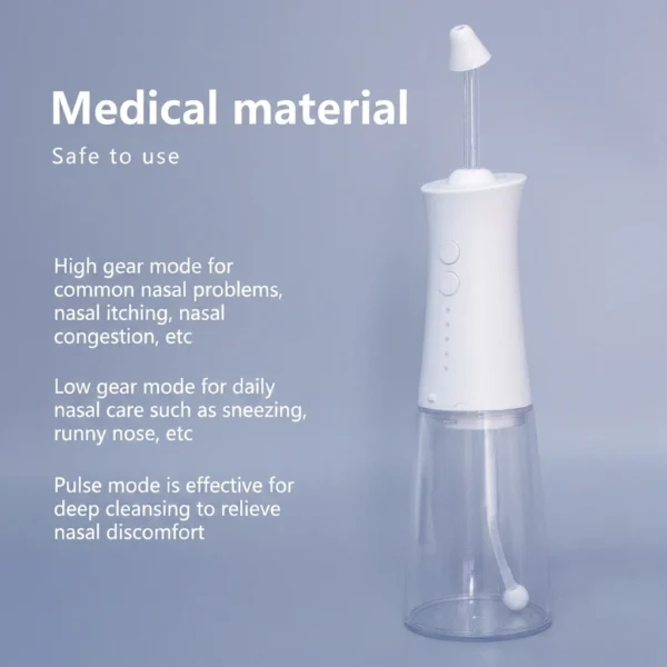 Electric nasal irrigator with low, medium, high and pulse flow settings