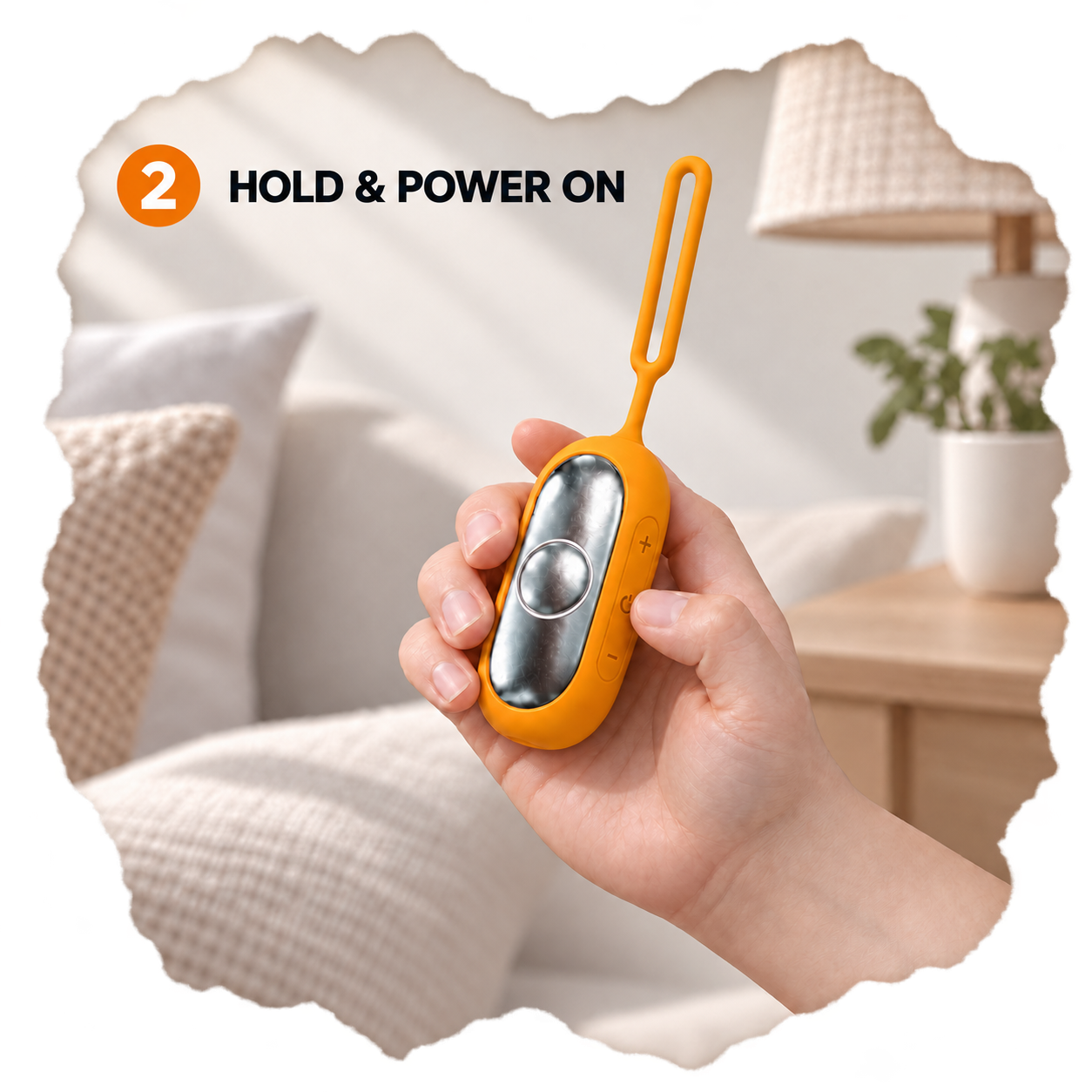 Hold the HE-M001 and press the power button