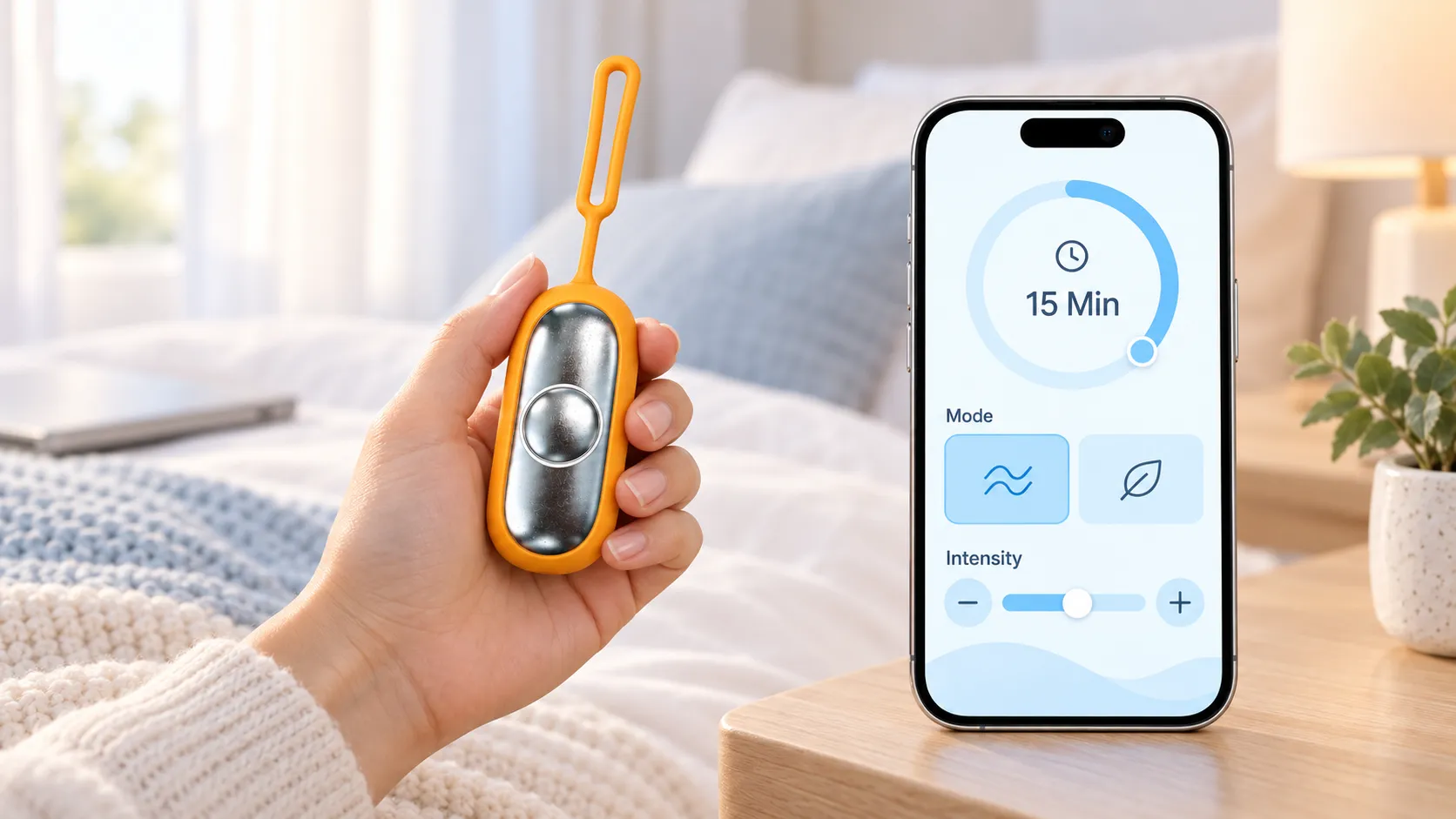 Using the HE-M0011 relaxation device and companion app before bedtime