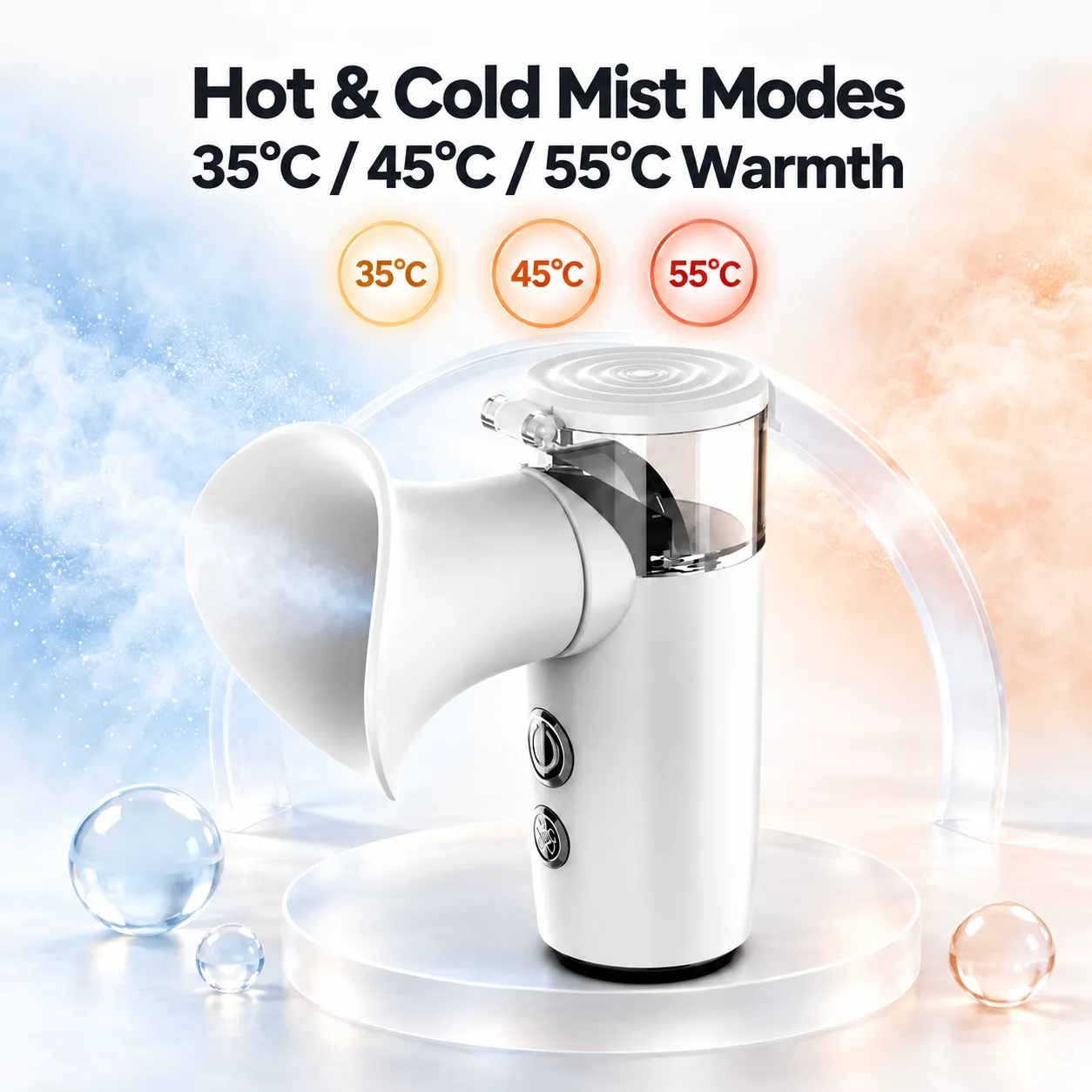 Eye mist device with hot and cold temperature modes