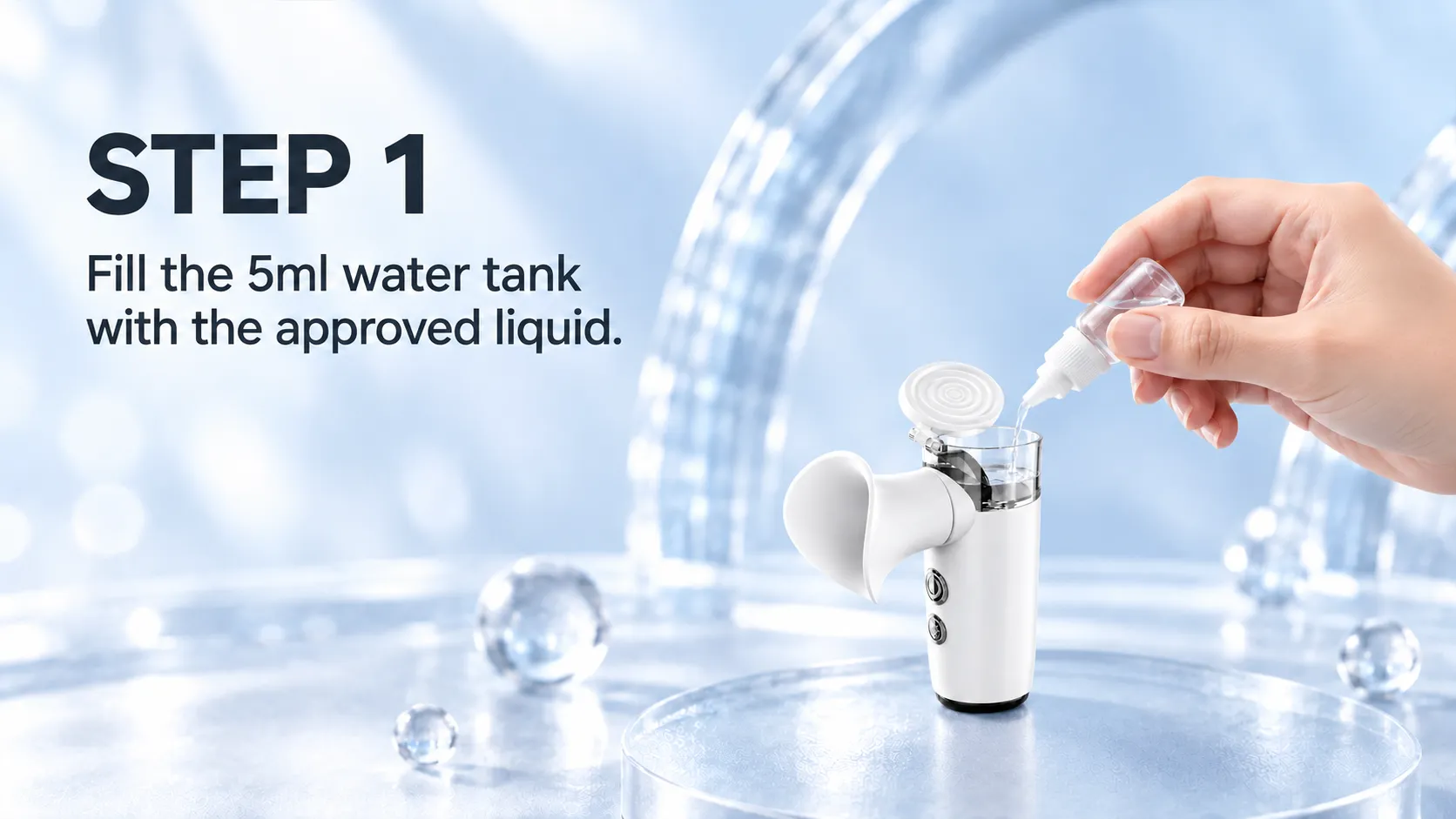 Fill with saline and water